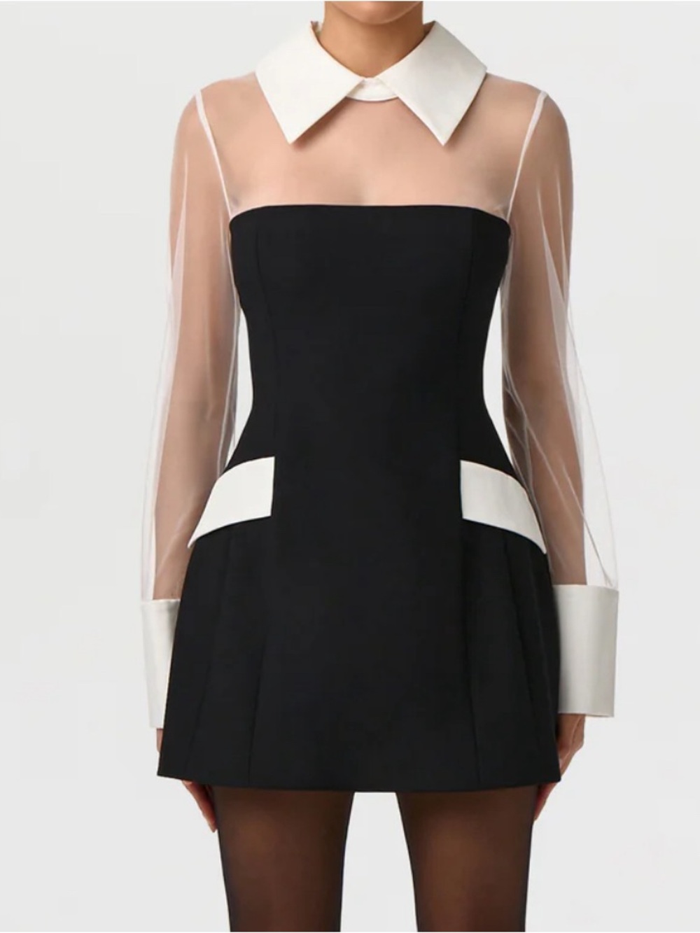 naked wardrobe Black Mini Dress with White Collar and Cuff Accents